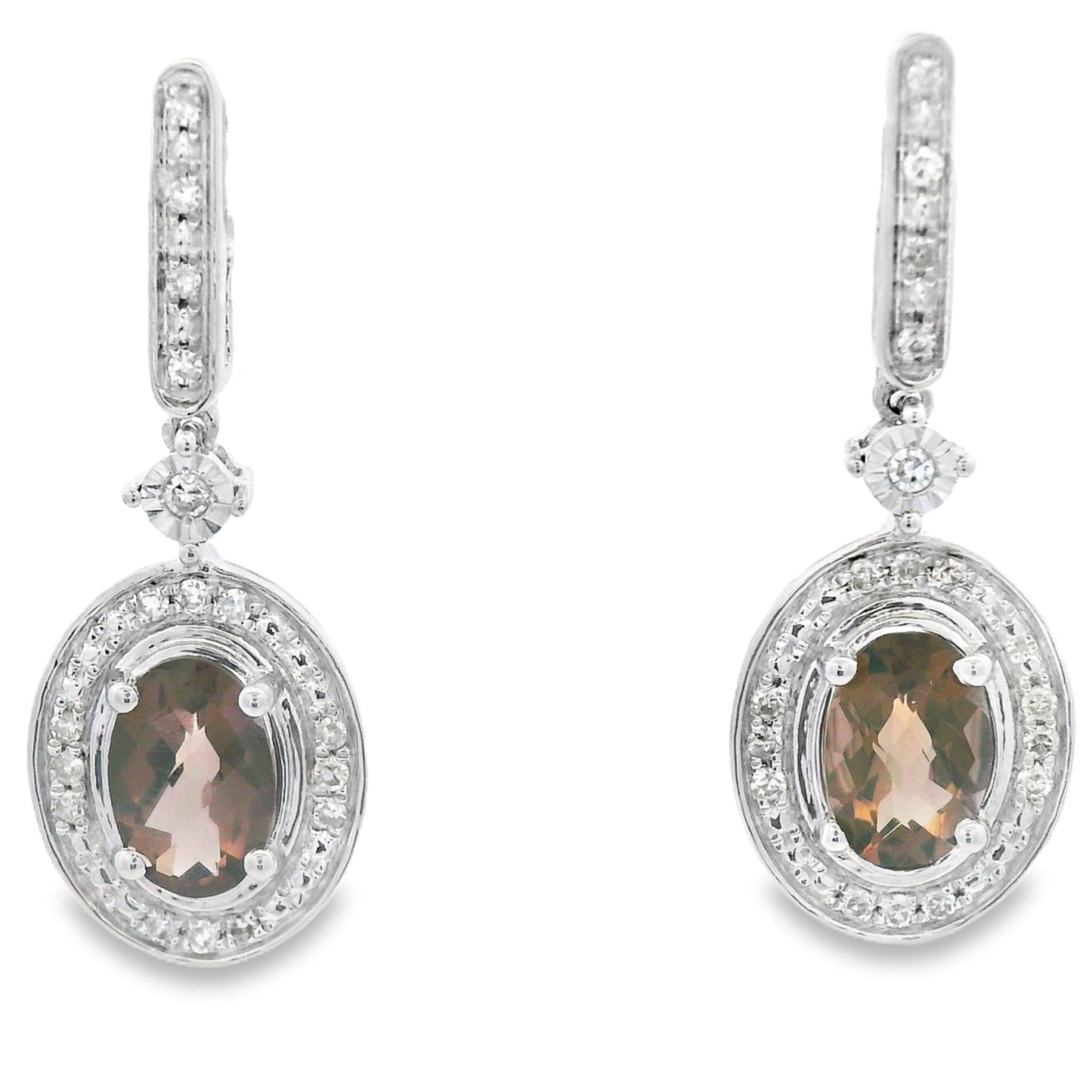 .88ct Quartz Diamond Dangle Earrings 10KT White Gold Bids.com