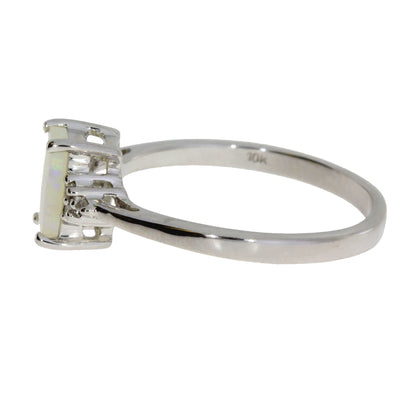 Genuine .02ct Opal Diamond Ring 10KT White Gold Bids.com