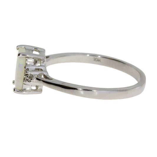 Genuine .02ct Opal Diamond Ring 10KT White Gold Bids.com