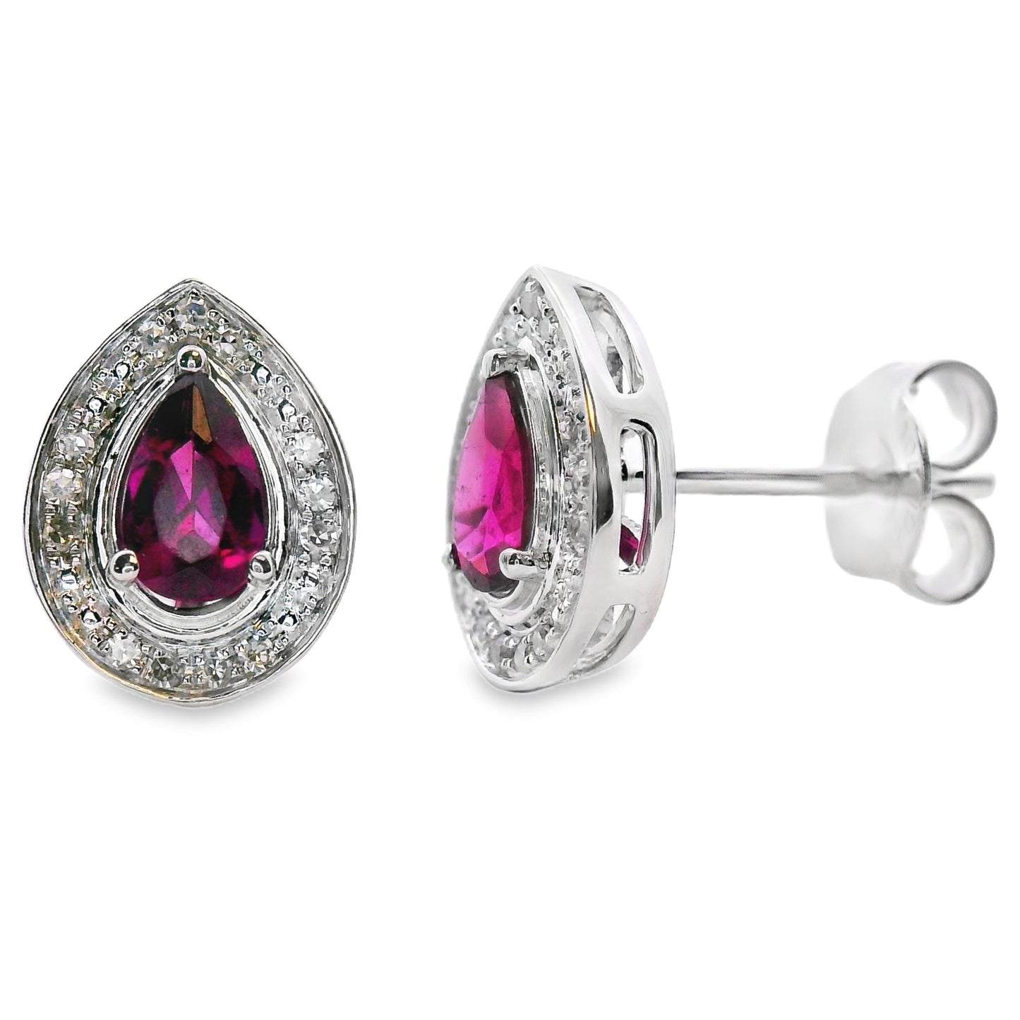 Rhodolite Garnet Diamond Stud Earrings 10KT White Gold Bids.com