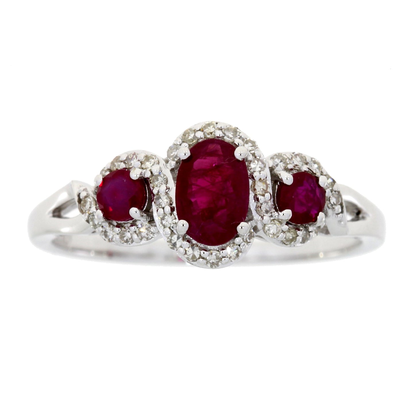 1.04ct Ruby Diamond 3 Stone Ring 14KT White Gold Bids.com