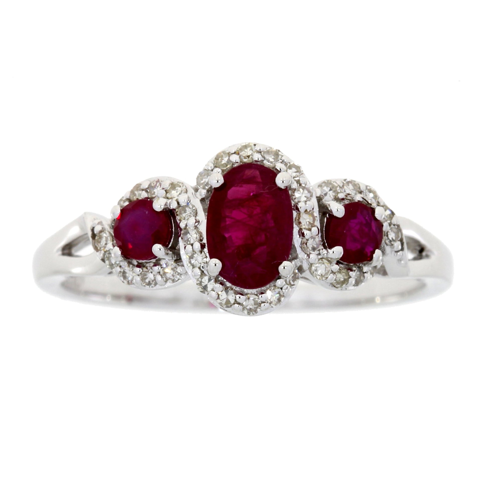 1.04ct Ruby Diamond 3 Stone Ring 14KT White Gold Bids.com