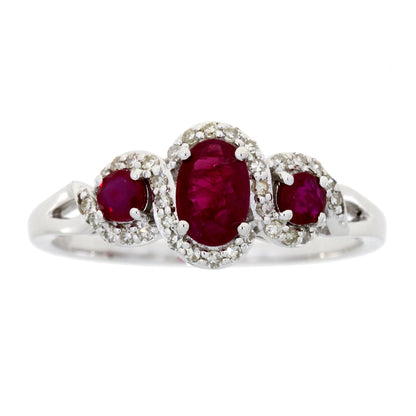 1.04ct Ruby Diamond 3 Stone Ring 14KT White Gold Bids.com