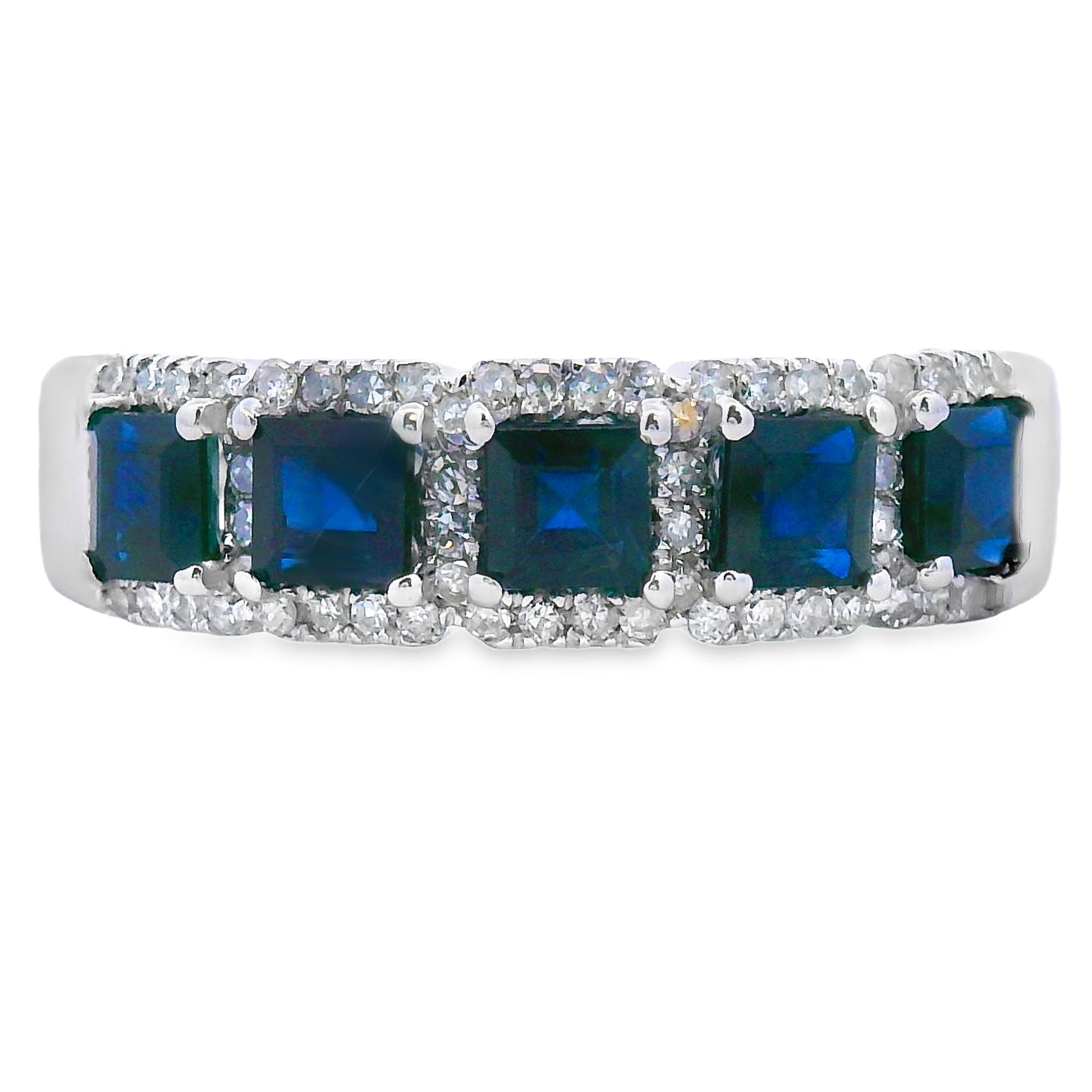 Sapphire Diamond Wedding Band Ring 10KT White Gold Bids.com