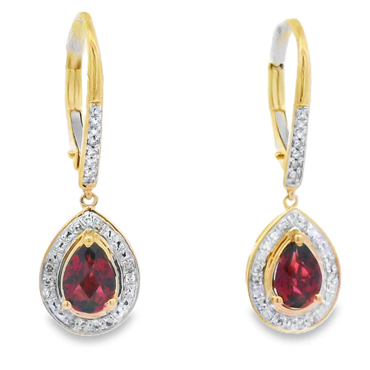 1.05ct Garnet Diamond Dangle Earrings 10KT Yellow Gold Bids.com