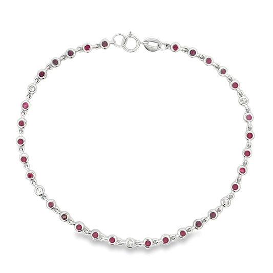 Genuine .89ct Ruby Diamond Bracelet 14KT White Gold Bids.com