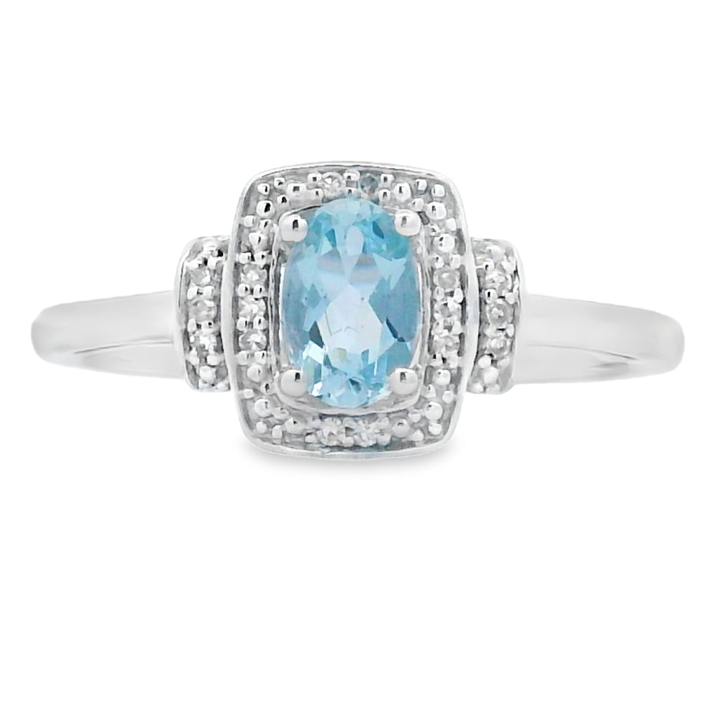 Genuine .45ct Aquamarine Diamond Ring 10KT White Gold Bids.com