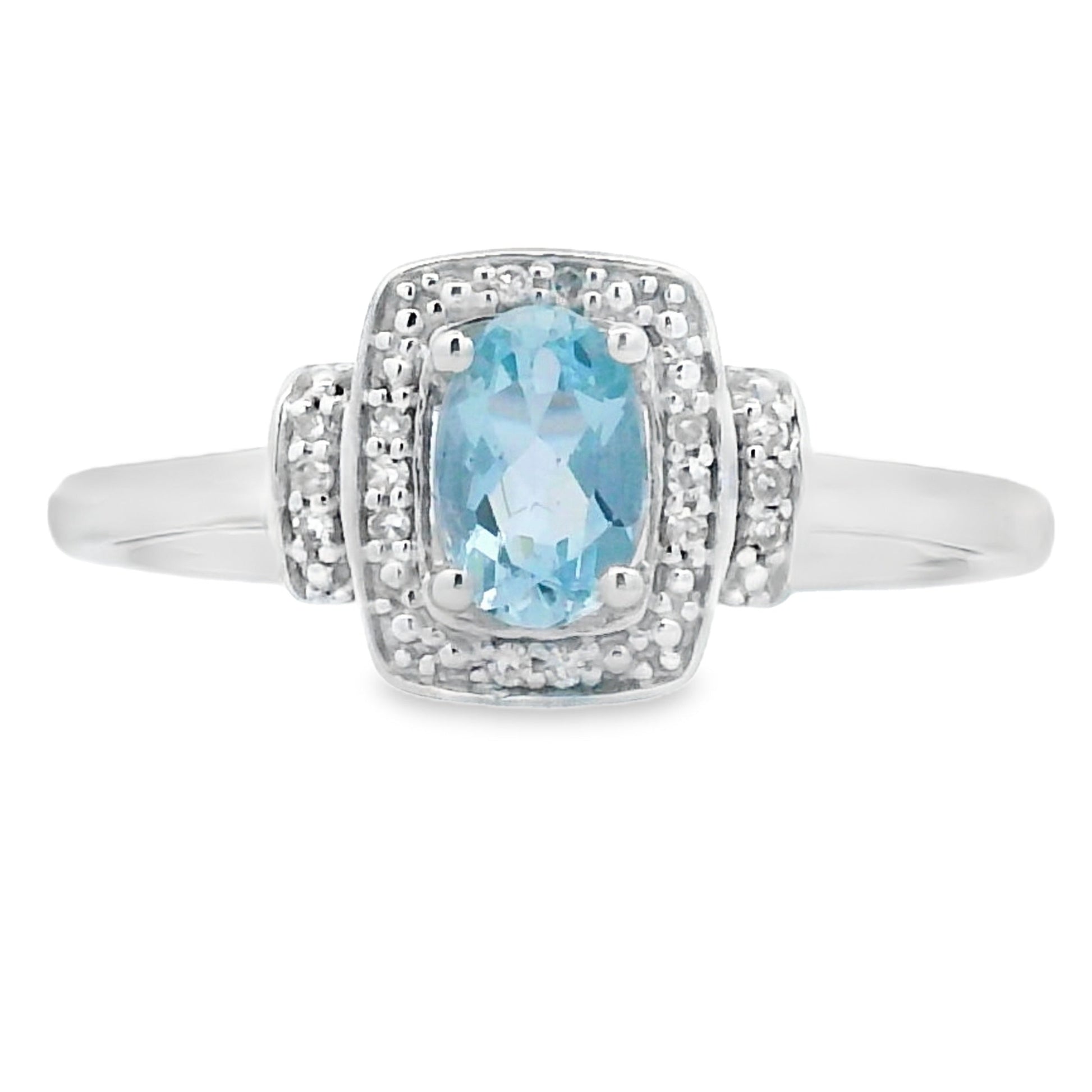 Genuine .45ct Aquamarine Diamond Ring 10KT White Gold Bids.com