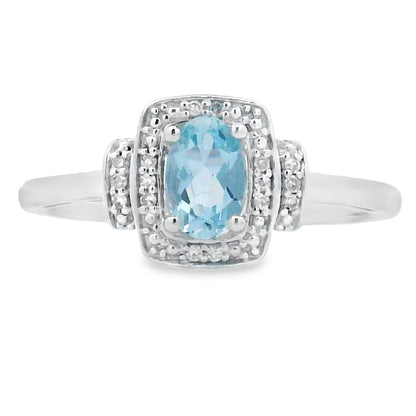 Genuine .45ct Aquamarine Diamond Ring 10KT White Gold Bids.com