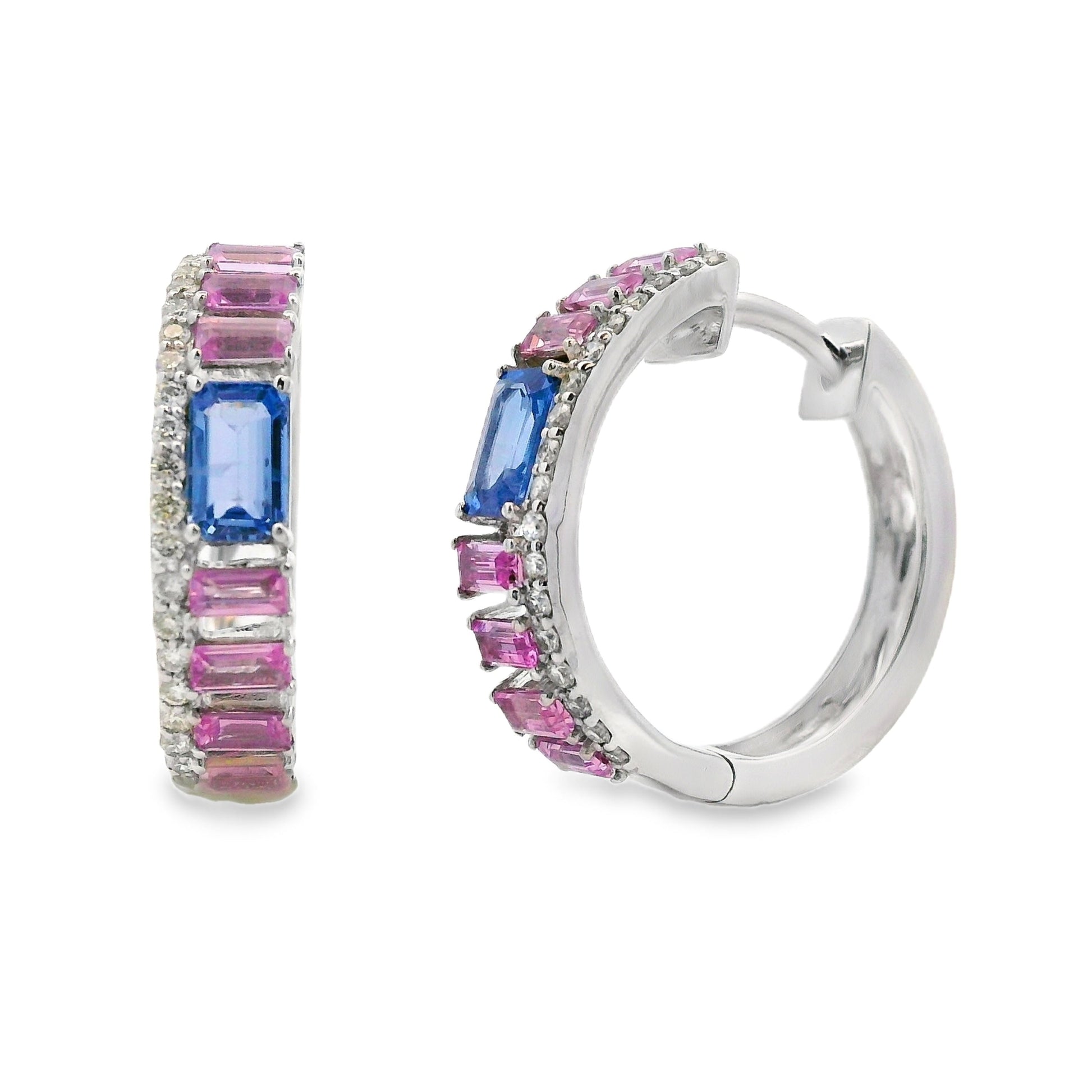 Multi Sapphire Diamond Hoop Earrings 14KT White Gold Bids.com