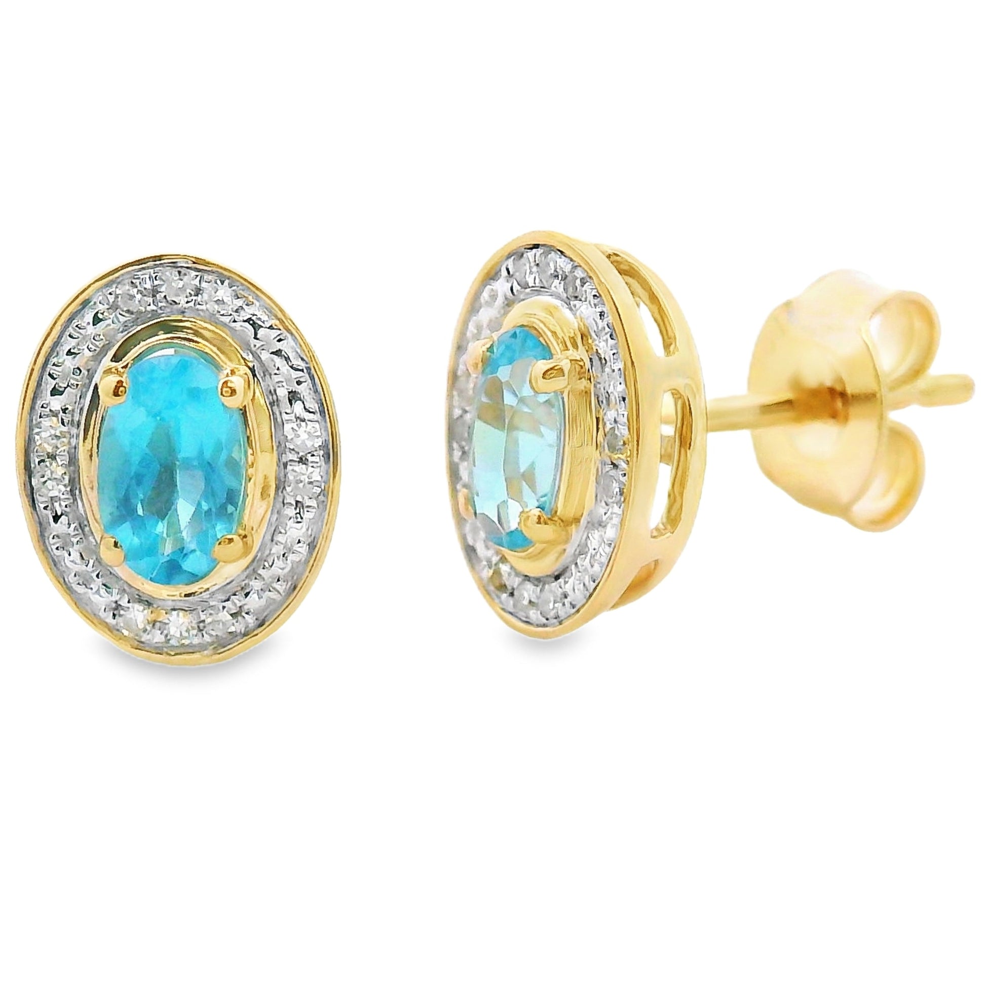 .62ct Blue Topaz Diamond Earrings 10KT Yellow Gold Bids.com