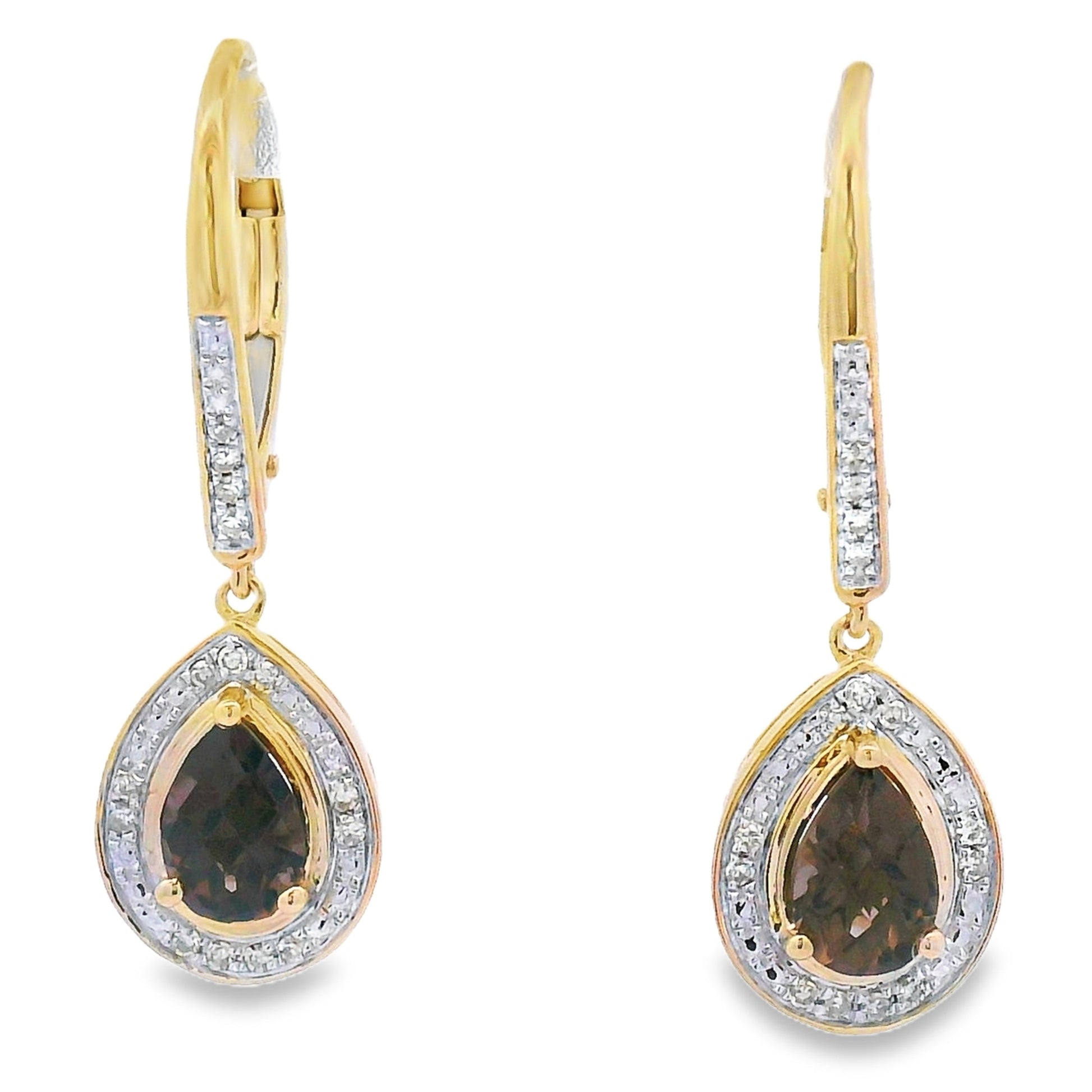 .87ct Quartz Diamond Dangle Earrings 10KT Yellow Gold Bids.com