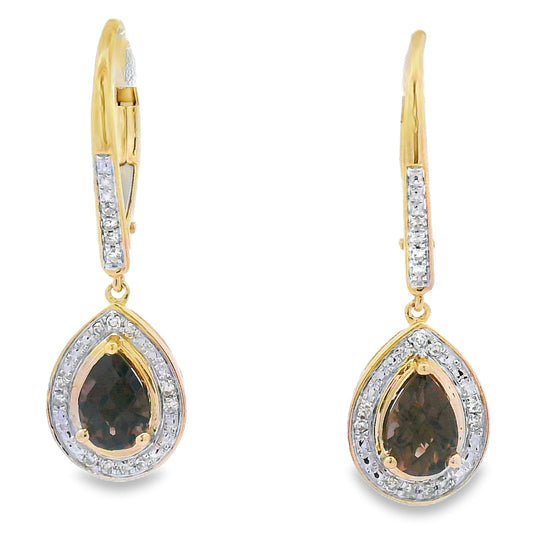 .87ct Quartz Diamond Dangle Earrings 10KT Yellow Gold Bids.com
