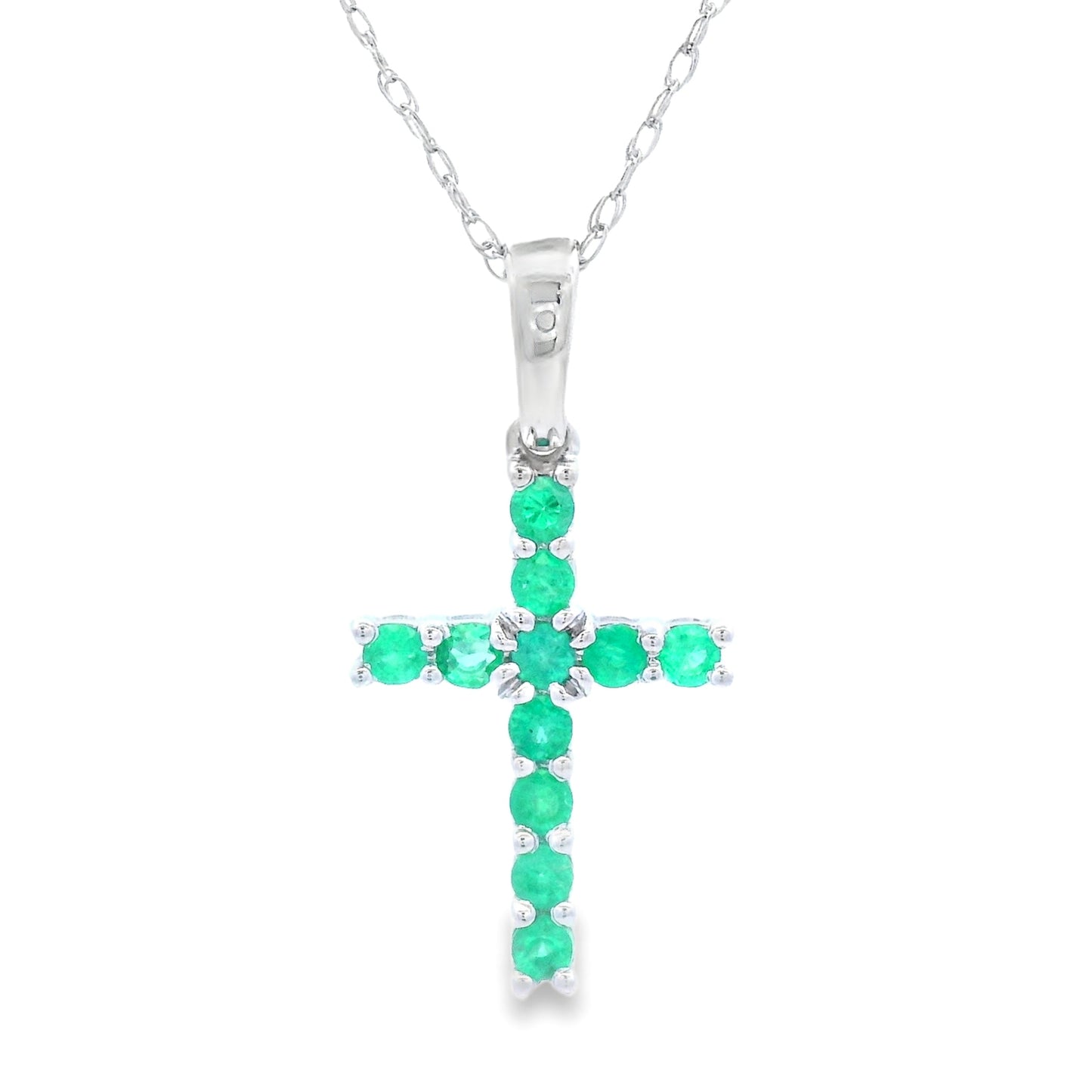 .20ct Emerald Cross Religious Pendant 14KT White Gold Bids.com