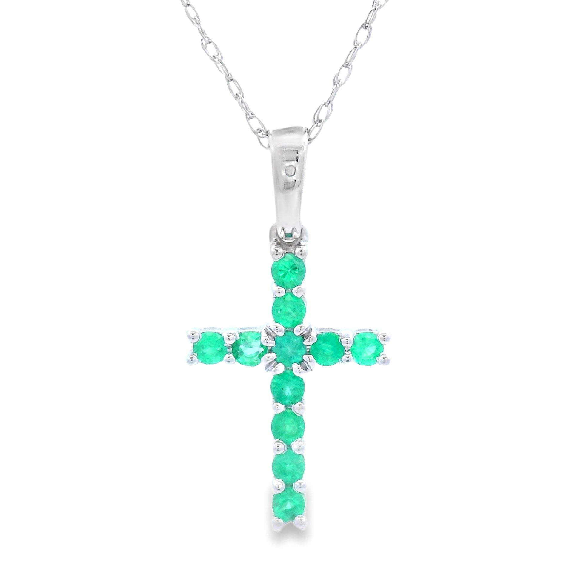 .20ct Emerald Cross Religious Pendant 14KT White Gold Bids.com