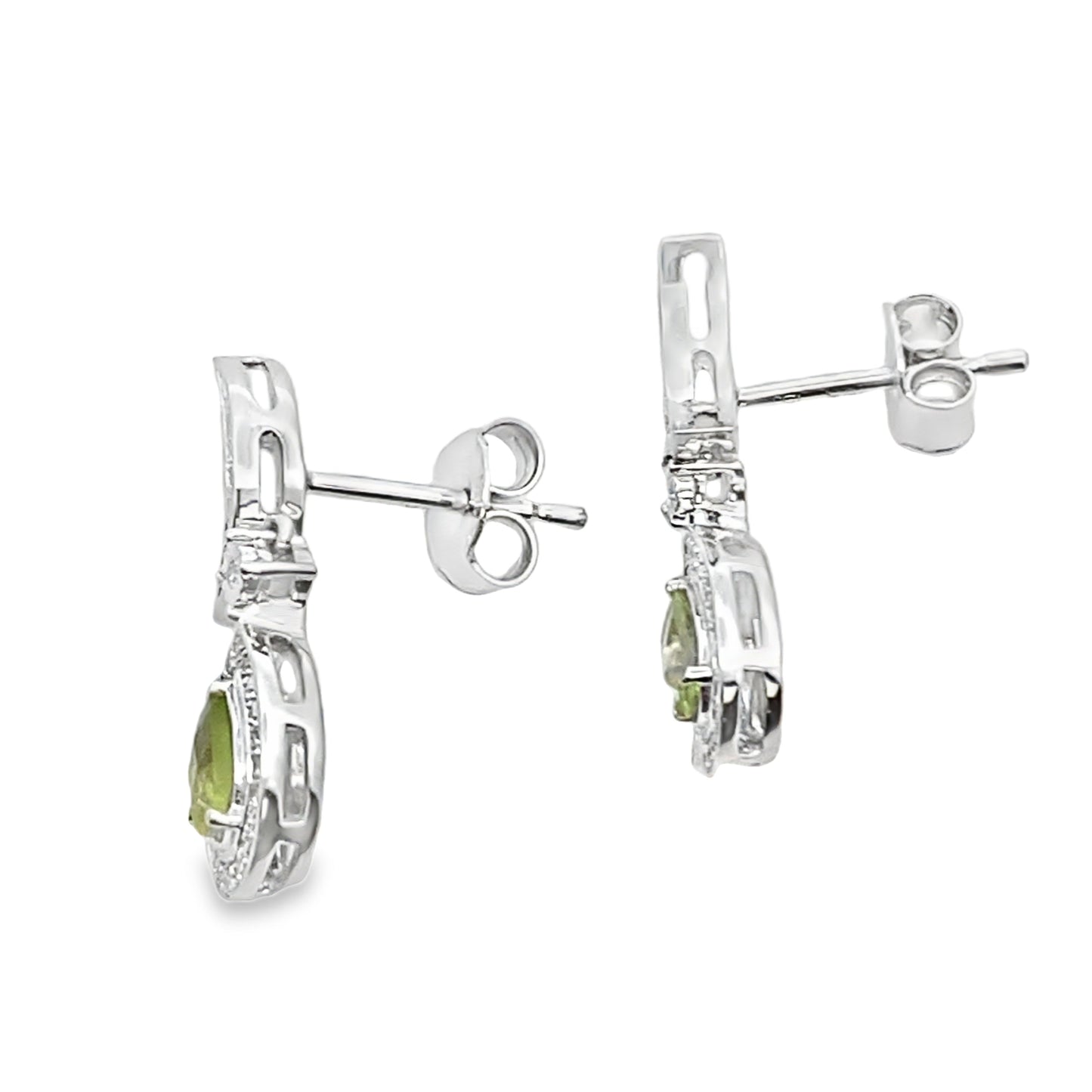 .52ct Peridot Diamond Dangle Earrings 10KT White Gold Bids.com
