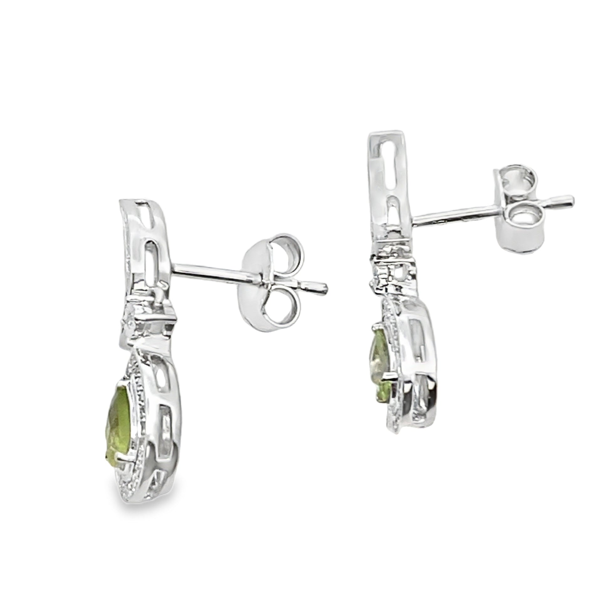 .52ct Peridot Diamond Dangle Earrings 10KT White Gold Bids.com