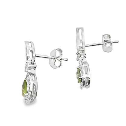 .52ct Peridot Diamond Dangle Earrings 10KT White Gold Bids.com