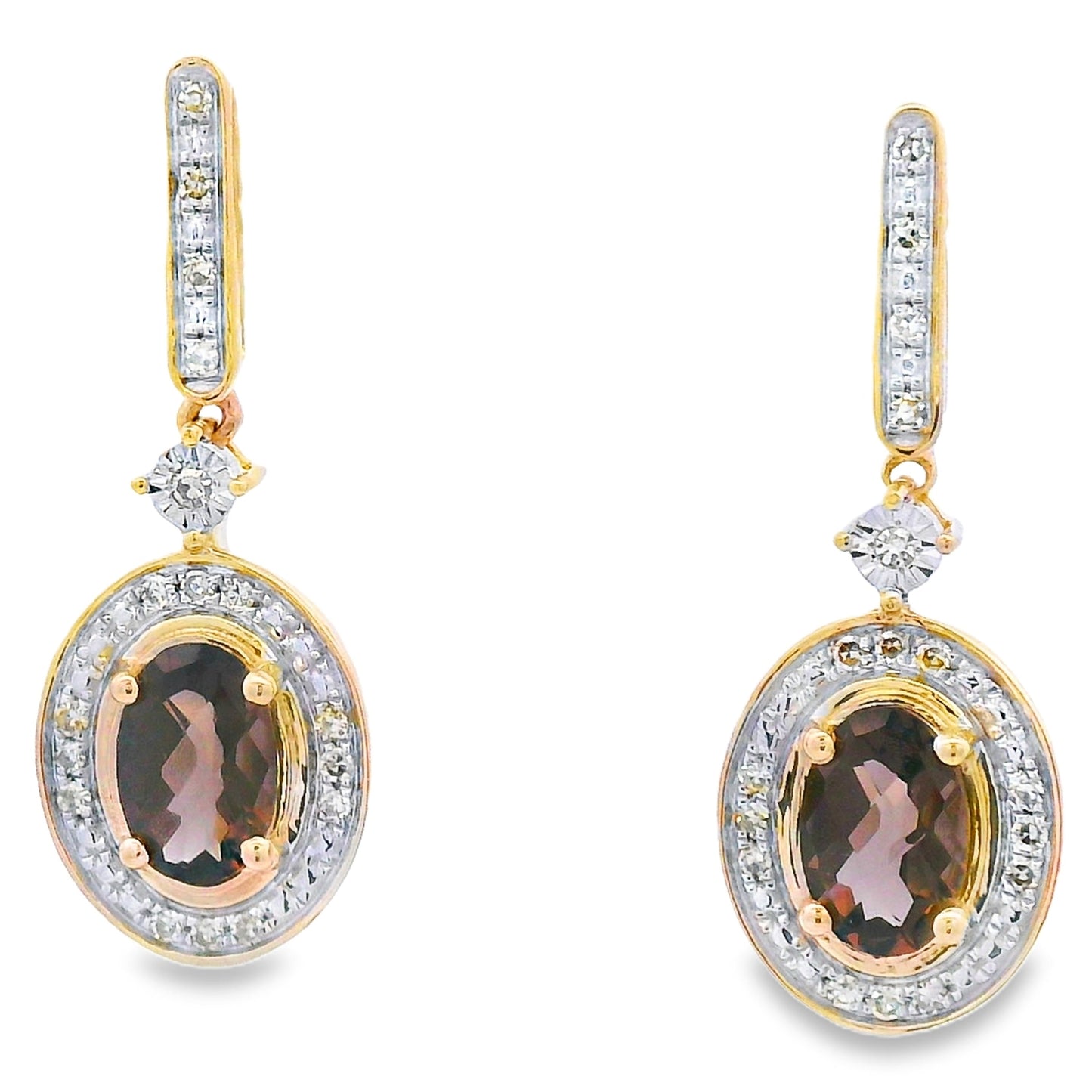 .88ct Quartz Diamond Dangle Earrings 10KT Yellow Gold Bids.com