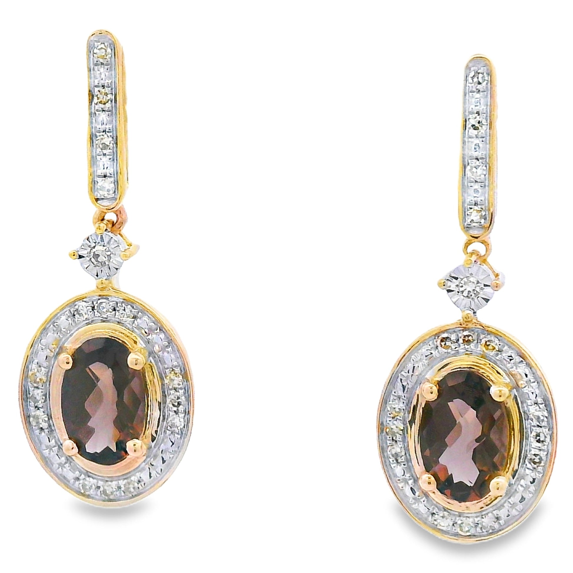 .88ct Quartz Diamond Dangle Earrings 10KT Yellow Gold Bids.com