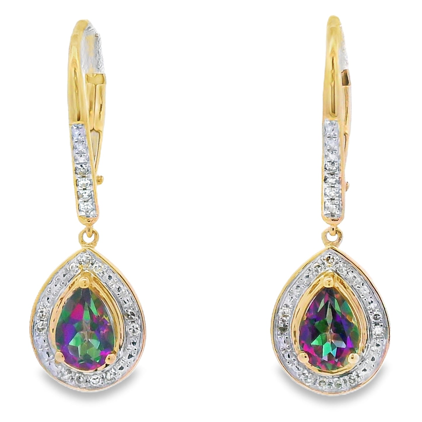 Mystic Fire Topaz Dangle Earrings 10KT Yellow Gold Bids.com