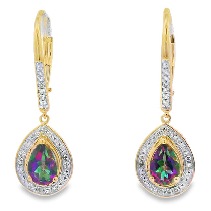 Mystic Fire Topaz Dangle Earrings 10KT Yellow Gold Bids.com
