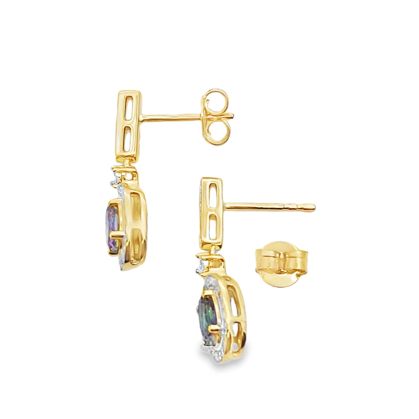 Mystic Fire Topaz Dangle Earrings 10KT Yellow Gold Bids.com