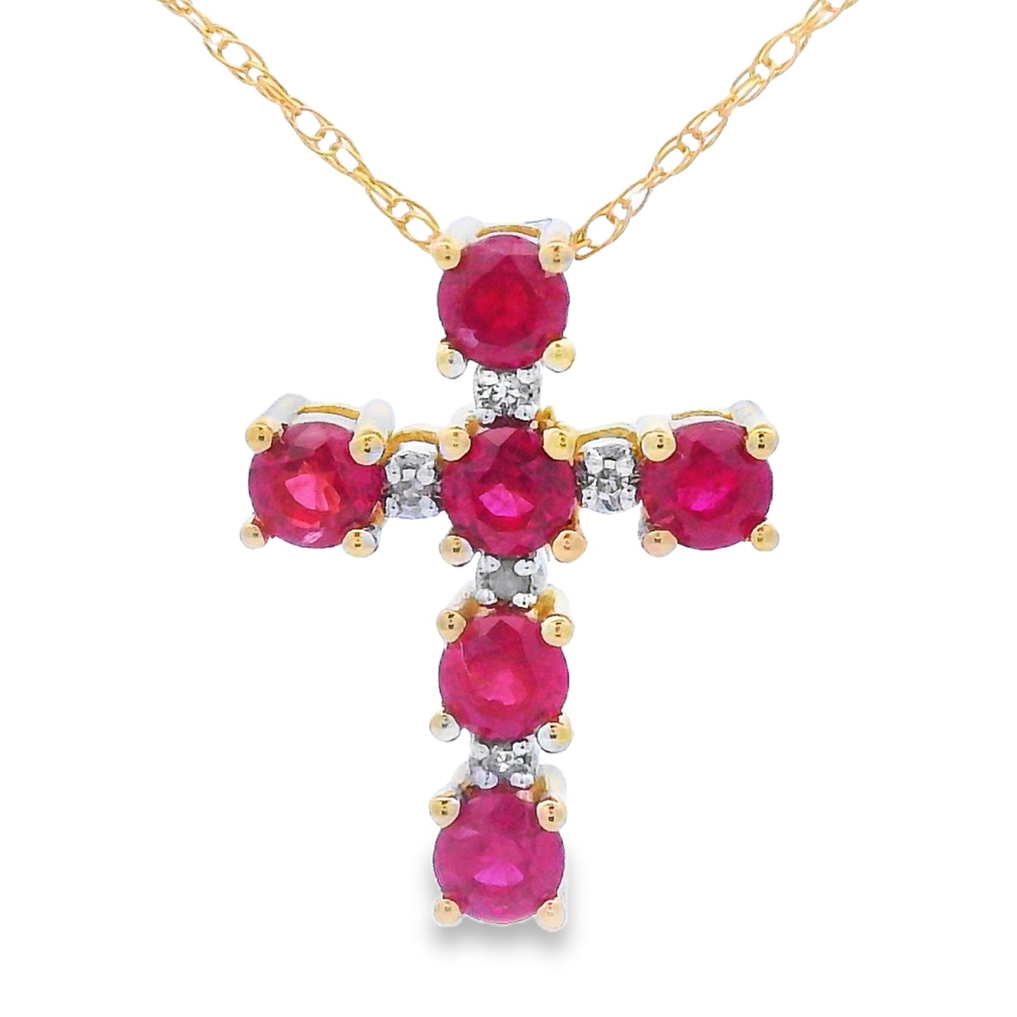 Ruby Diamond Cross Religious Pendant 10KT Yellow Gold Bids.com