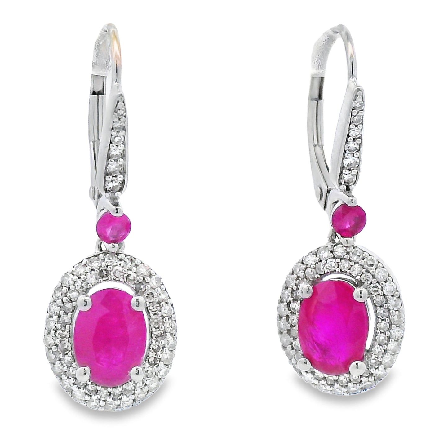 3.50ct Ruby Diamond Dangle Earrings 10KT White Gold Bids.com