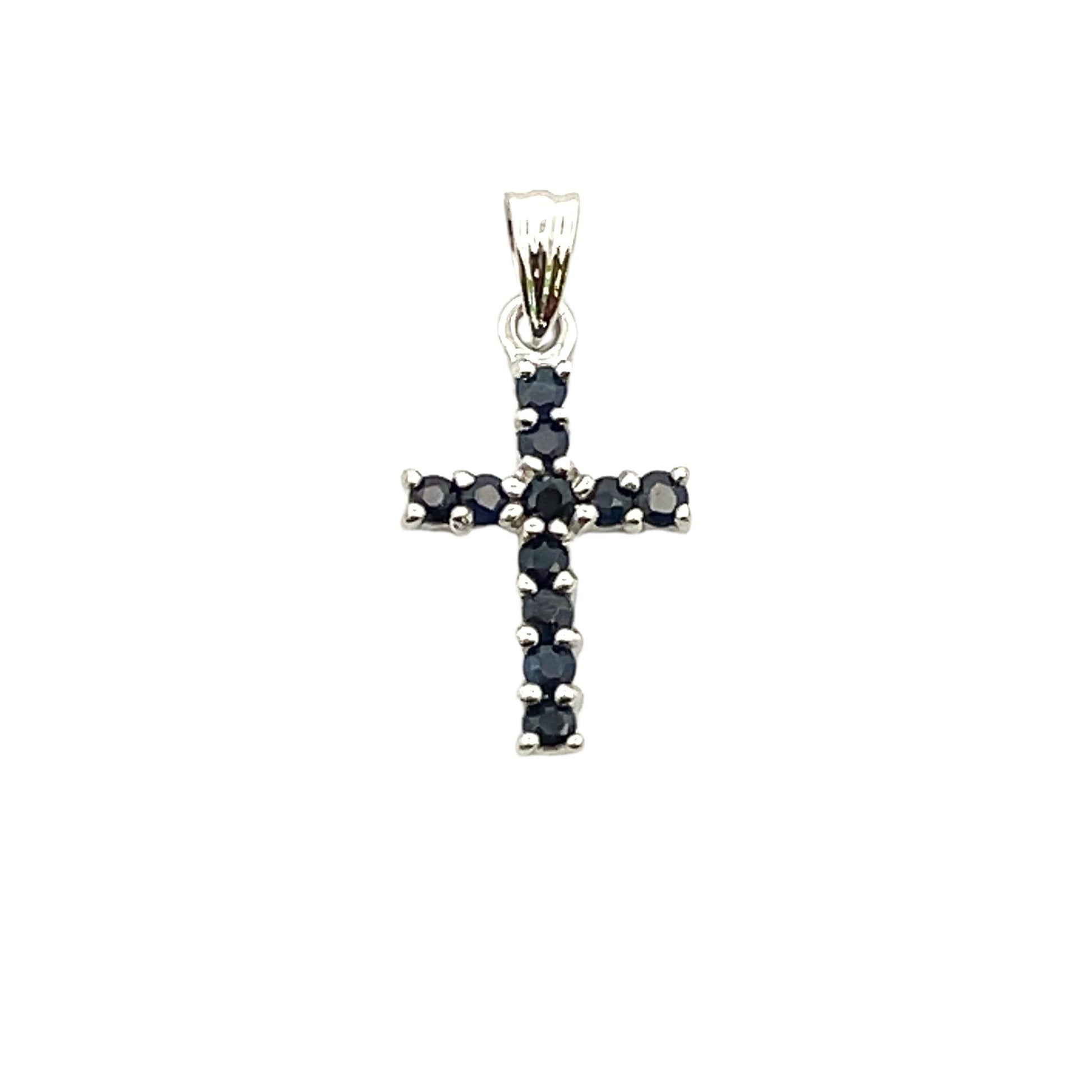 .21ct Sapphire Cross Religious Pendant 10KT White Gold Bids.com