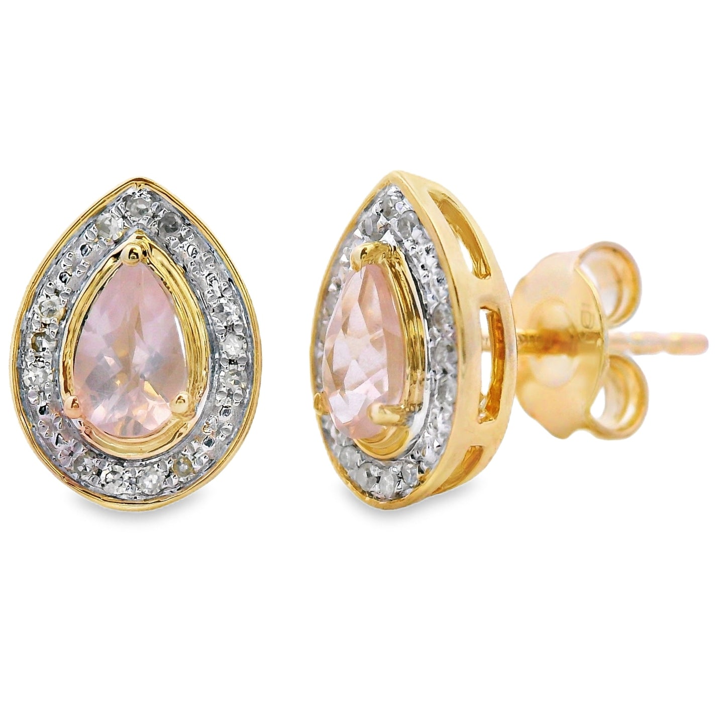Rose Quartz Diamond Stud Earrings 10KT Yellow Gold Bids.com