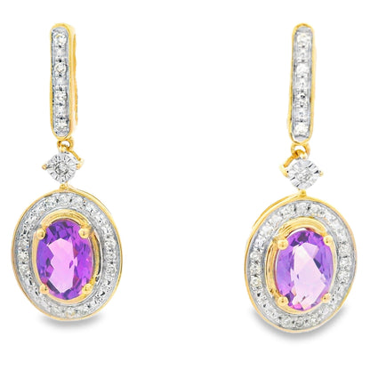 .93ct Amethyst Diamond Dangle Earrings 10KT Yellow Gold Bids.com