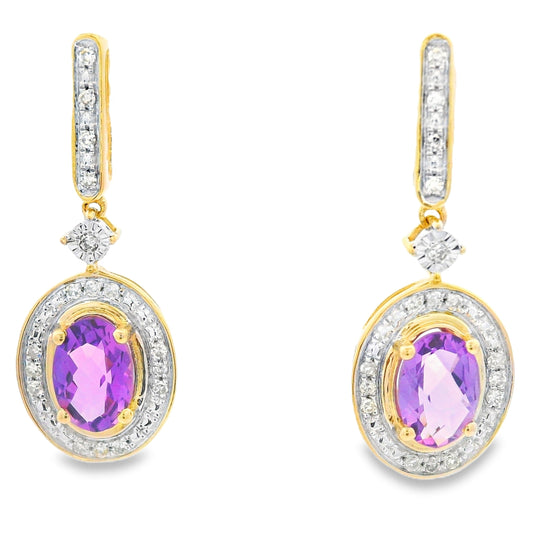 .93ct Amethyst Diamond Dangle Earrings 10KT Yellow Gold Bids.com