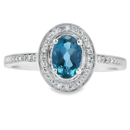 .63ct London Blue Topaz Diamond Ring 10KT White Gold Bids.com