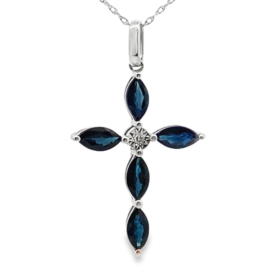 1.73ct Sapphire Cross Religious Pendant 10KT White Gold Bids.com