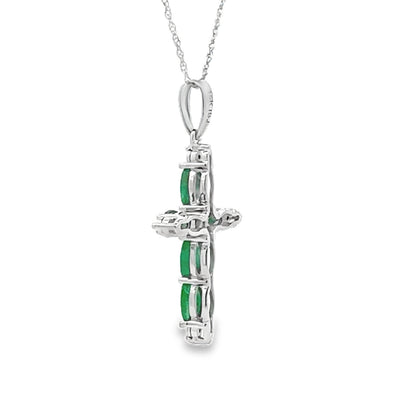 Emerald Diamond Cross Religious Pendant 10KT White Gold Bids.com