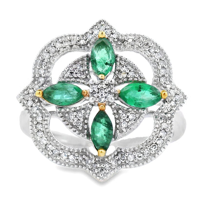 Genuine .69ct Emerald Diamond Ring 14KT White Gold Bids.com