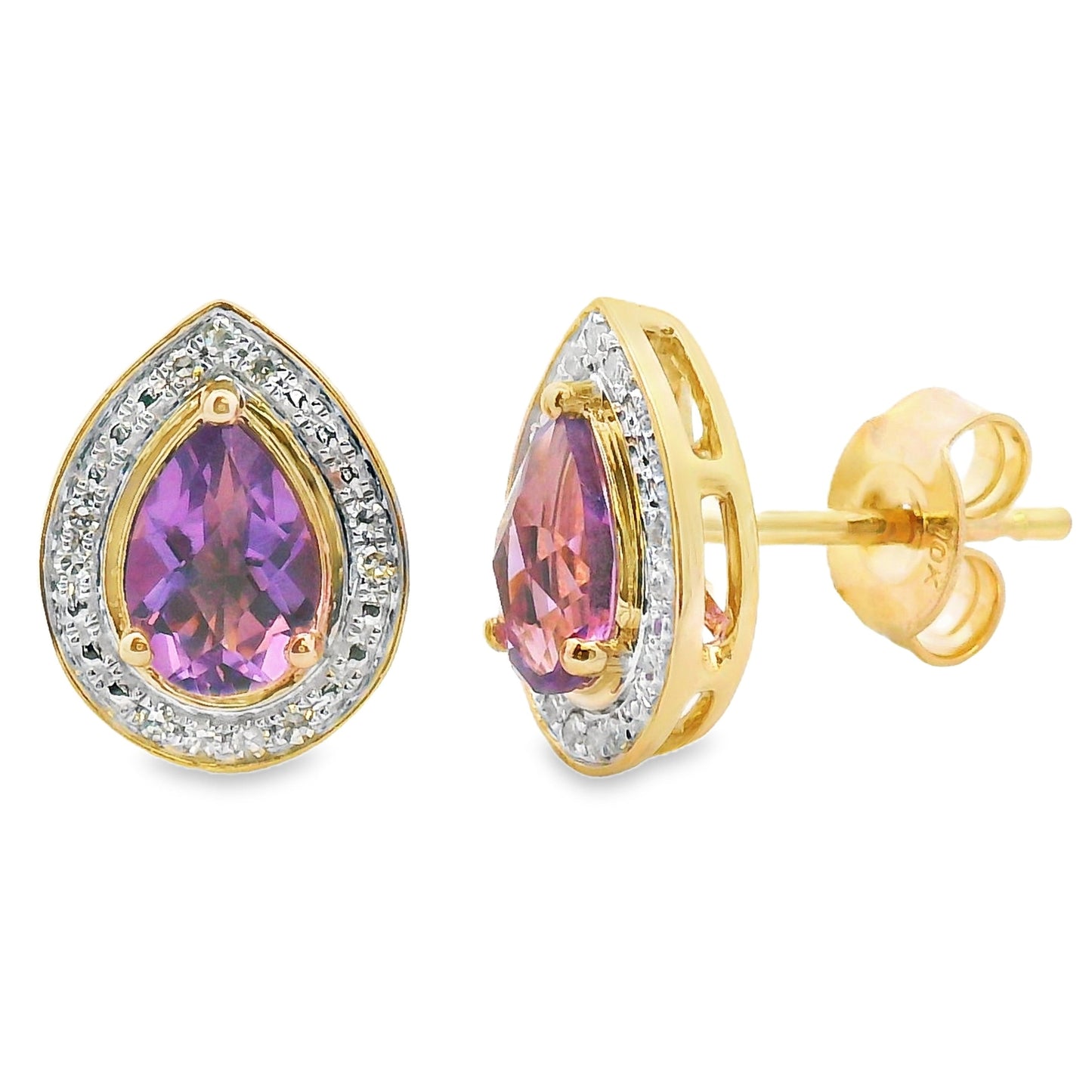 .90ct Amethyst Diamond Dangle Earrings 10KT Yellow Gold Bids.com
