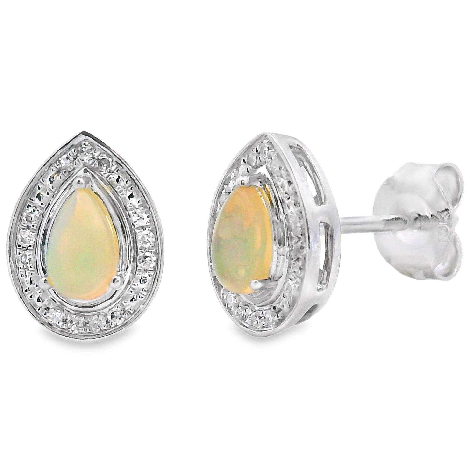 Genuine .26ct Opal Diamond Earrings 10KT White Gold Bids.com
