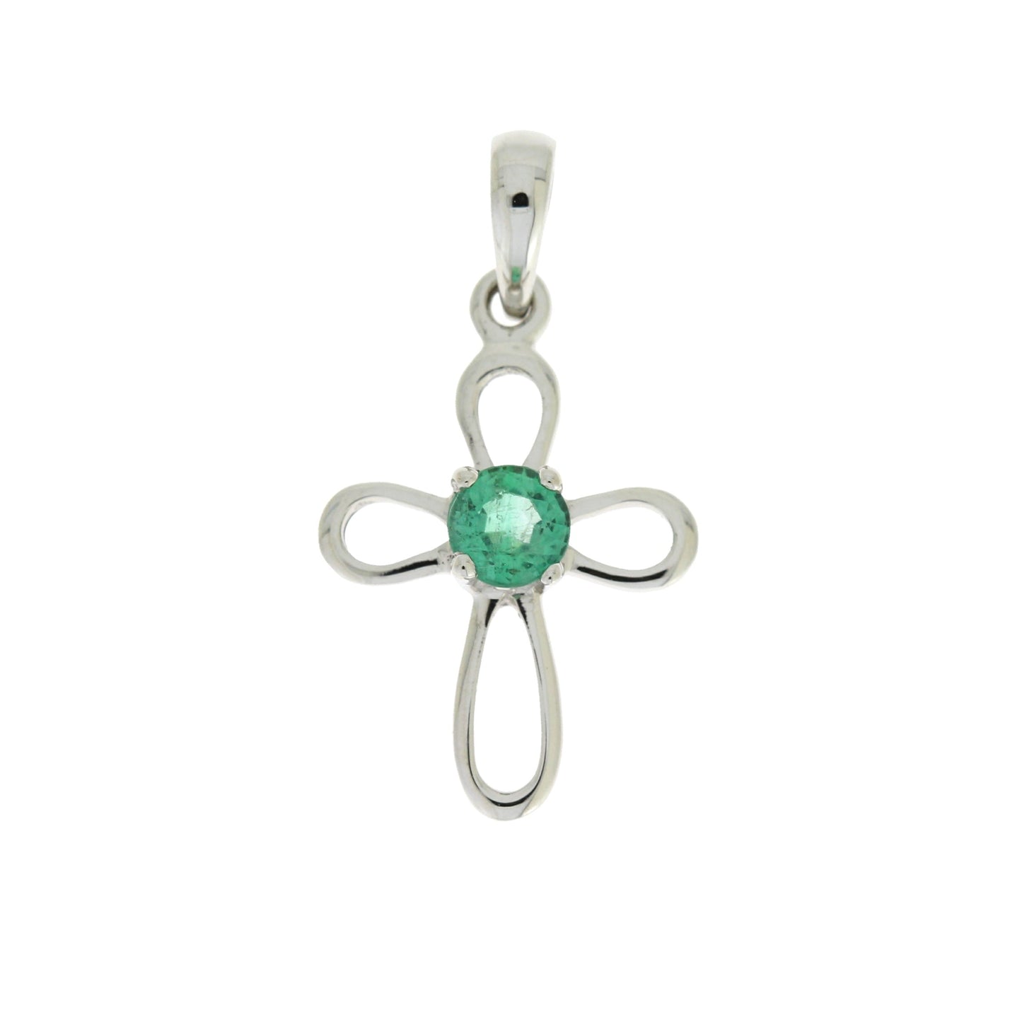 .19ct Emerald Cross Religious Pendant 10KT White Gold Bids.com