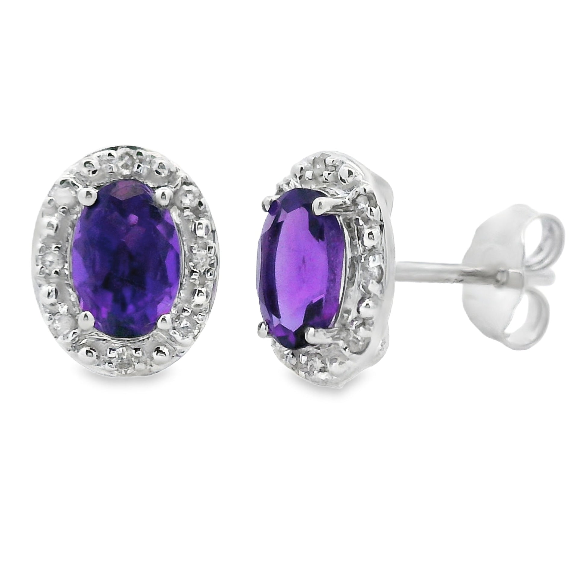Genuine .99ct Amethyst Diamond Earrings 10KT White Gold Bids.com