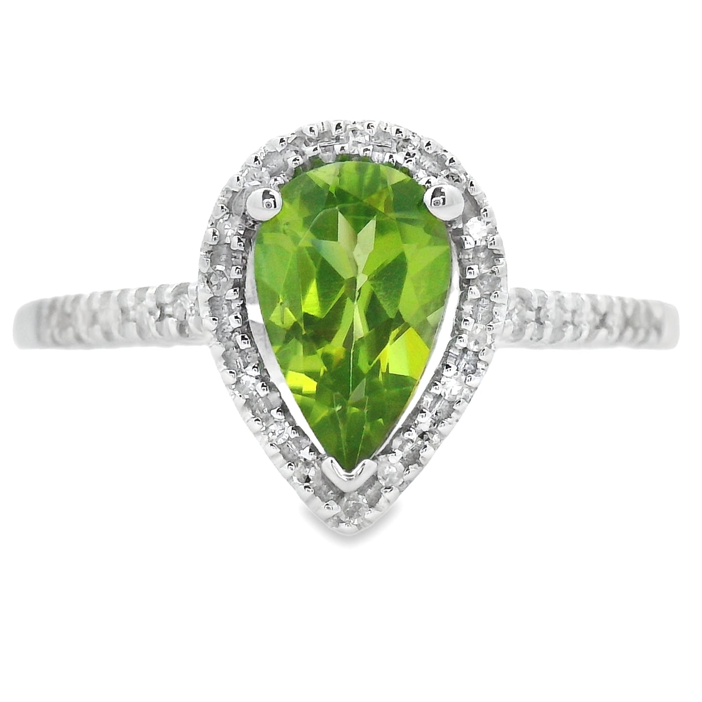 Genuine 1.10ct Peridot Diamond Ring 14KT White Gold Bids.com