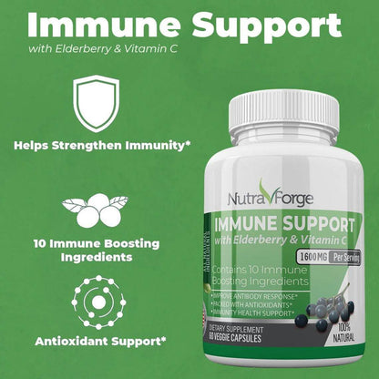 Immune Support Supplement with Elderberry, Vitamin C, Echinacea, Zinc, Garlic, Turmeric 1600mg NON GMO, GMP DailySale
