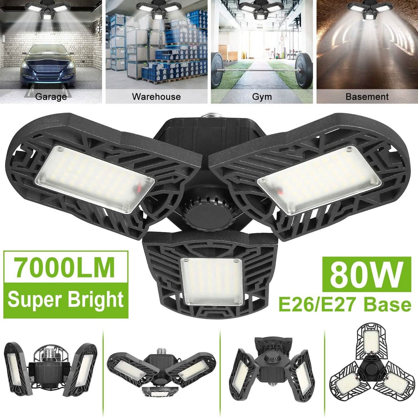iMounTEK E26 /E27 80W 7000LM 6500K LED Garage Ceiling Light DailySale