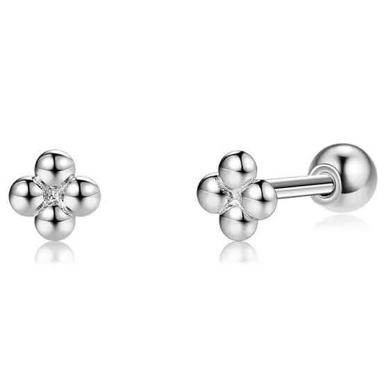INALIS 925 Sterling Silver Minimalist Small Cute Stud Cross Flower Earrings DailySale