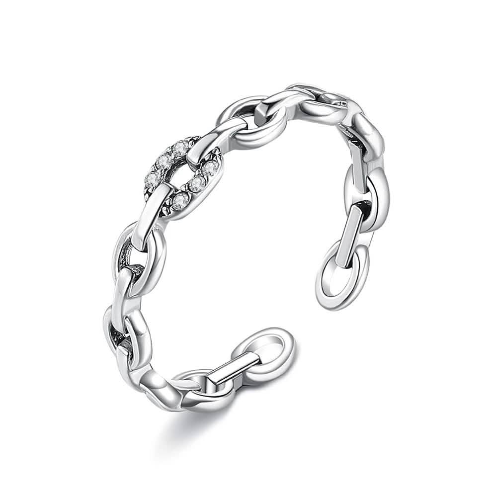 INALIS 925 Sterling Silver Opening Geometric Chain Ring for Women DailySale