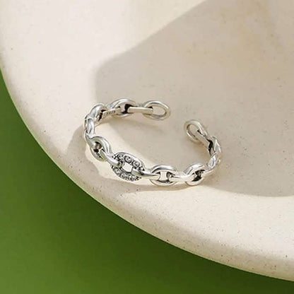 INALIS 925 Sterling Silver Opening Geometric Chain Ring for Women DailySale