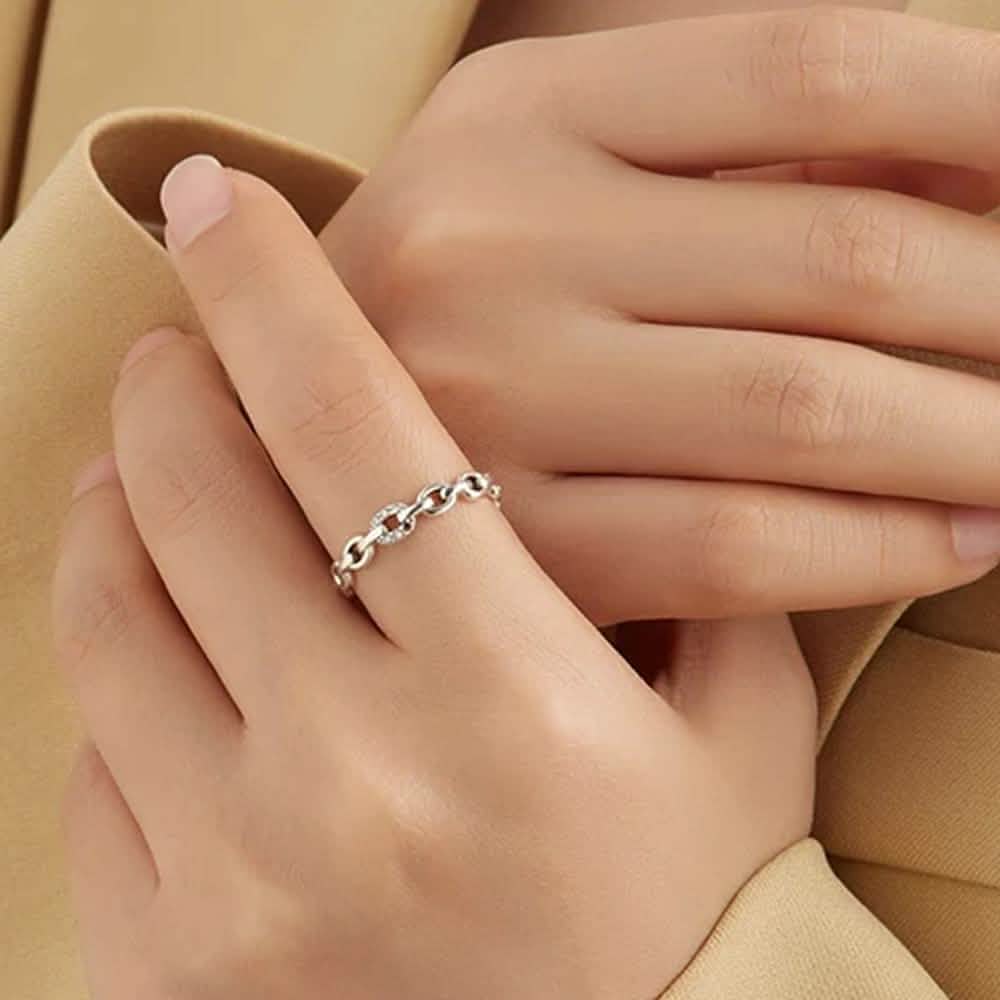 INALIS 925 Sterling Silver Opening Geometric Chain Ring for Women DailySale