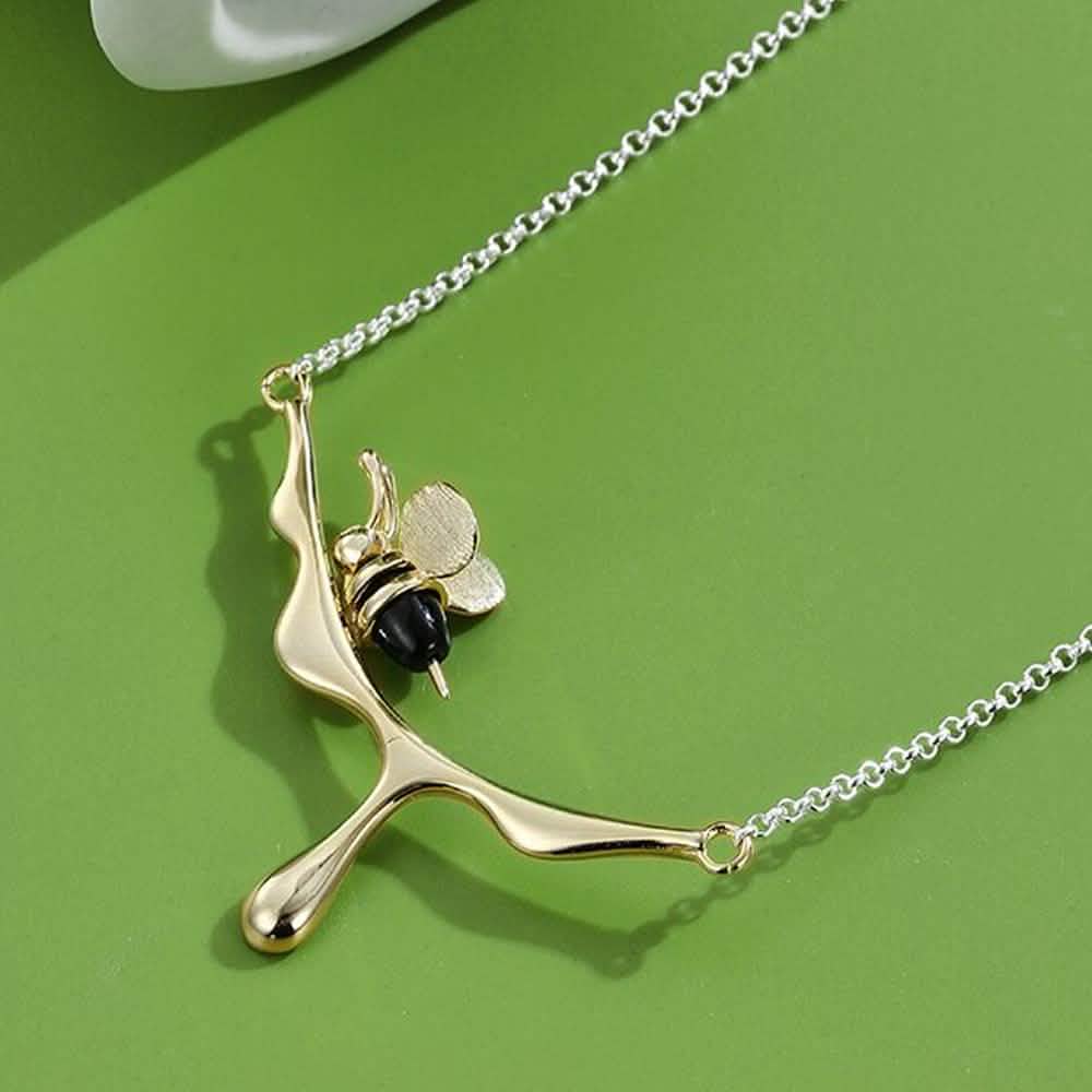 INALIS 925 Sterling Silver Pendant Cute Bee Agate Stone Luxurious Necklace DailySale