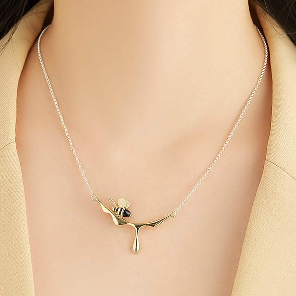 INALIS 925 Sterling Silver Pendant Cute Bee Agate Stone Luxurious Necklace DailySale